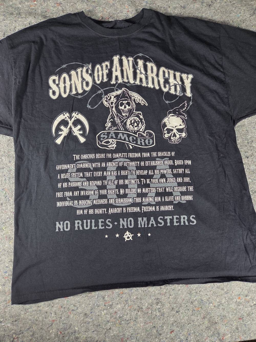 Sons of Anarchy SAMCRO 2XL No Rules No Masters Road Gear Graphic T Shirt